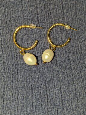 Gold mini hoops pearl drop
